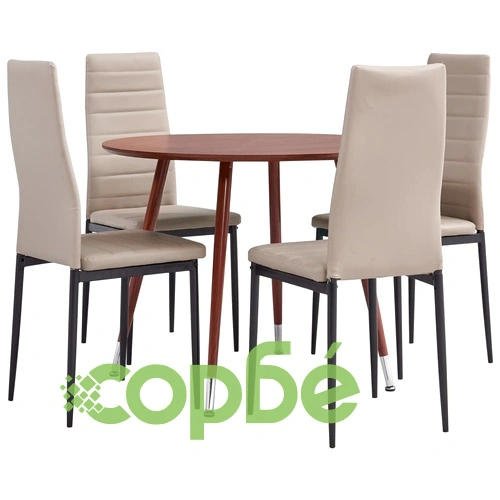 3054351  5 Piece Dining Set Faux Leather Cappuccino(248315+282586) ➤ топ цена ➤ sorbe.bg