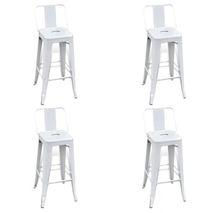 Бар табуретки, 4 бр, бели, стомана