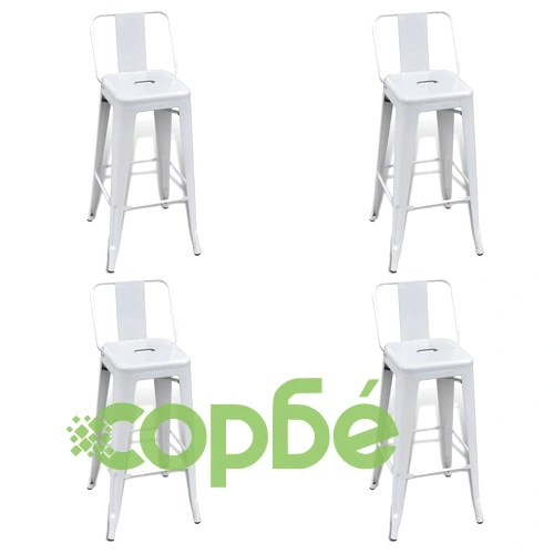 Бар табуретки, 4 бр, бели, стомана ➤ топ цена ➤ sorbe.bg
