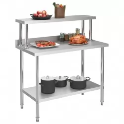 Кухненска работна маса с рафт 120x60x120 см неръждаема стомана