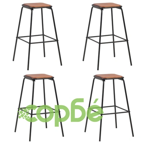 Бар табуретки, 4 бр, черни, бор масив и стомана ➤ топ цена ➤ sorbe.bg
