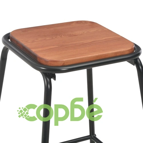 Бар табуретки, 4 бр, черни, бор масив и стомана ➤ топ цена ➤ sorbe.bg