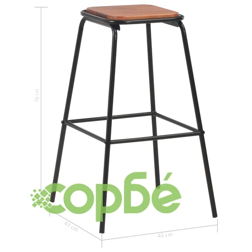 Бар табуретки, 6 бр, черни, бор масив и стомана ➤ топ цена ➤ sorbe.bg