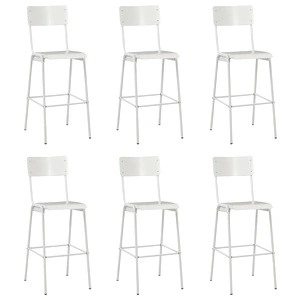 Бар табуретки, 6 бр, бели, твърд шперплат, стомана