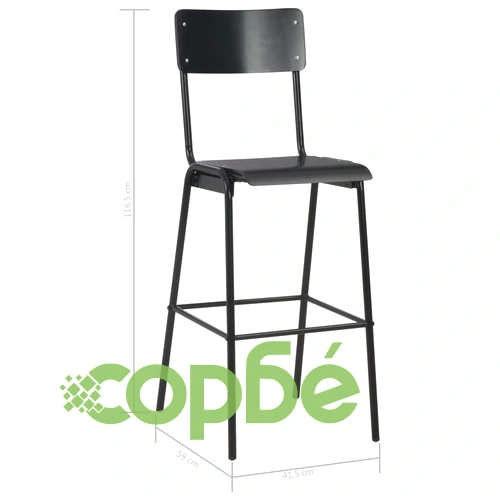 Бар табуретки, 4 бр, черни, твърд шперплат, стомана ➤ топ цена ➤ sorbe.bg