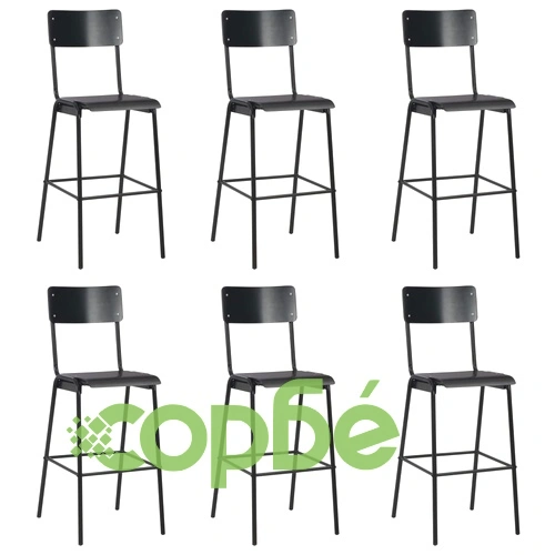 Бар табуретки, 6 бр, черни, твърд шперплат, стомана ➤ топ цена ➤ sorbe.bg