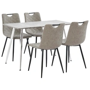 Трапезен комплект от 5 части, изкуствена кожа, тъмносив