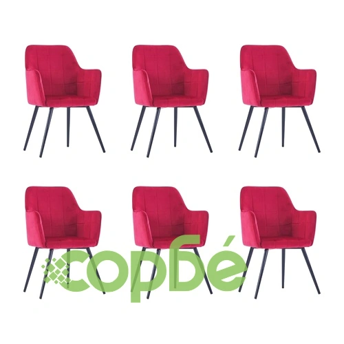 Трапезни столове, 6 бр, тъмночервени, кадифе ➤ топ цена ➤ sorbe.bg