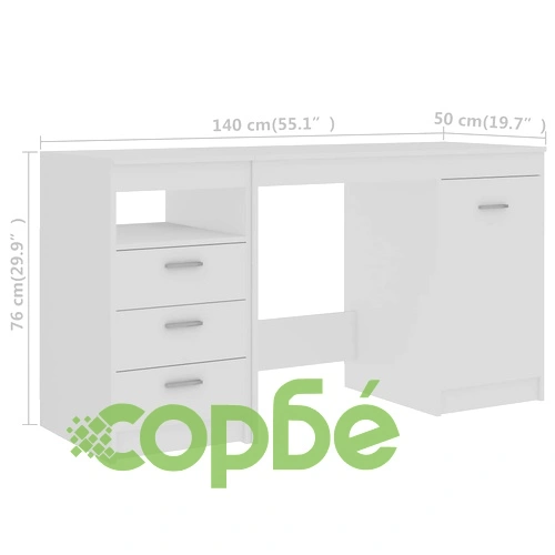 Бюро, бяло, 140x50x76 см, инженерно дърво ➤ топ цена ➤ sorbe.bg
