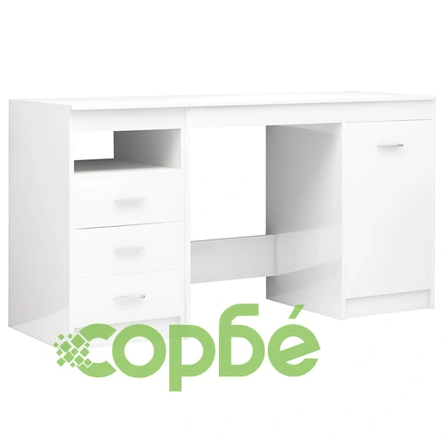 Бюро, бял гланц, 140x50x76 см, инженерно дърво ➤ топ цена ➤ sorbe.bg