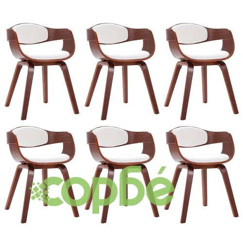 Трапезни столове, 6 бр, извито дърво и изкуствена кожа ➤ топ цена ➤ sorbe.bg