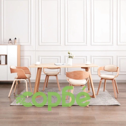 Трапезни столове, 4 бр, извито дърво и изкуствена кожа ➤ топ цена ➤ sorbe.bg