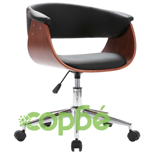 Въртящ офис стол, черен, извито дърво и изкуствена кожа ➤ топ цена ➤ sorbe.bg