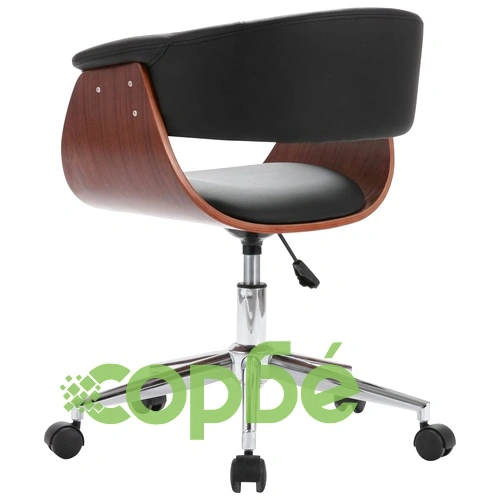 Въртящ офис стол, черен, извито дърво и изкуствена кожа ➤ топ цена ➤ sorbe.bg