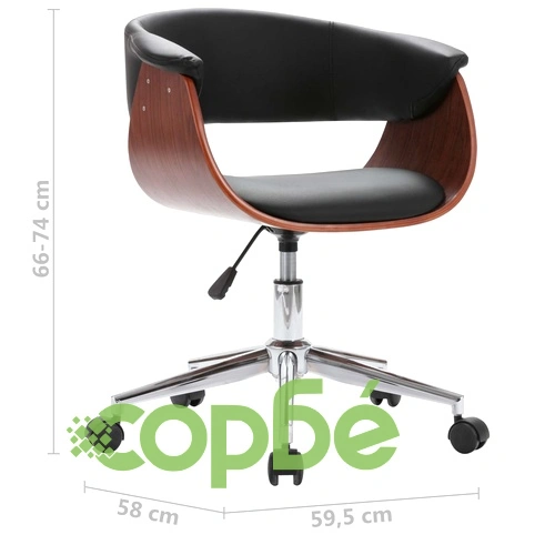 Въртящ офис стол, черен, извито дърво и изкуствена кожа ➤ топ цена ➤ sorbe.bg