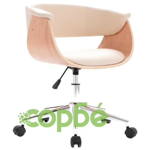 Въртящ офис стол, кремав, извито дърво и изкуствена кожа ➤ топ цена ➤ sorbe.bg