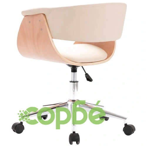 Въртящ офис стол, кремав, извито дърво и изкуствена кожа ➤ топ цена ➤ sorbe.bg