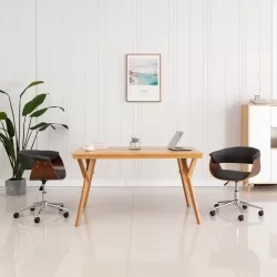 Въртящ офис стол, сив, извито дърво и текстил