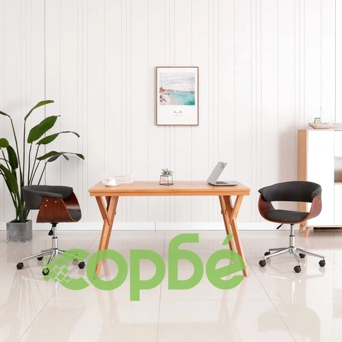 Въртящ офис стол, сив, извито дърво и текстил ➤ топ цена ➤ sorbe.bg