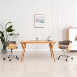 Въртящ офис стол, таупе, извито дърво и текстил