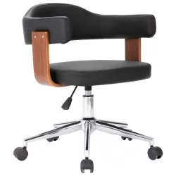 Въртящ офис стол, черен, извито дърво и изкуствена кожа