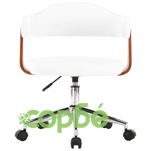 Въртящ офис стол, бял, извито дърво и изкуствена кожа ➤ топ цена ➤ sorbe.bg