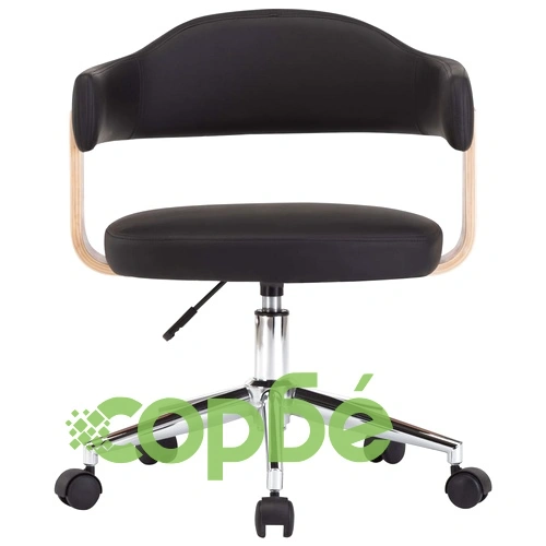 Въртящ офис стол, черен, извито дърво и изкуствена кожа ➤ топ цена ➤ sorbe.bg