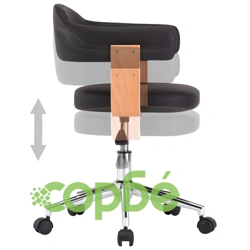 Въртящ офис стол, черен, извито дърво и изкуствена кожа ➤ топ цена ➤ sorbe.bg