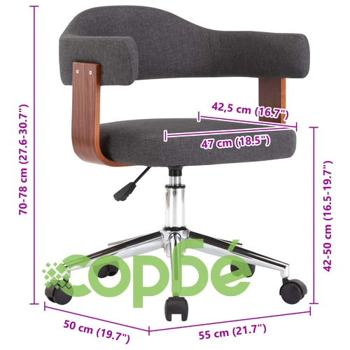 Въртящ офис стол, сив, извито дърво и текстил ➤ топ цена ➤ sorbe.bg