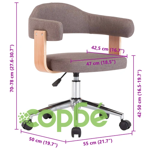 Въртящ офис стол, таупе, извито дърво и текстил ➤ топ цена ➤ sorbe.bg