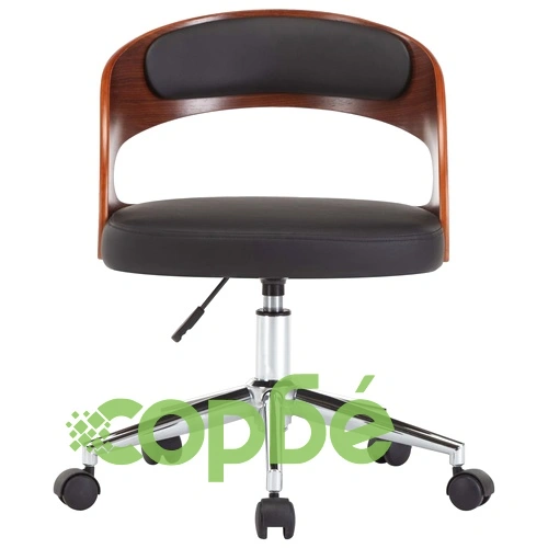 Въртящ офис стол, черен, извито дърво и изкуствена кожа ➤ топ цена ➤ sorbe.bg