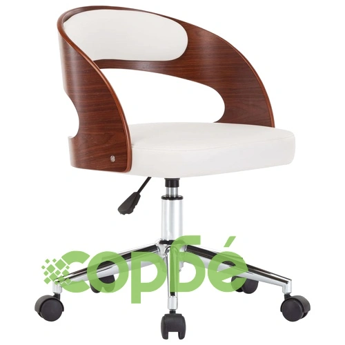 Въртящ офис стол, бял, извито дърво и изкуствена кожа ➤ топ цена ➤ sorbe.bg