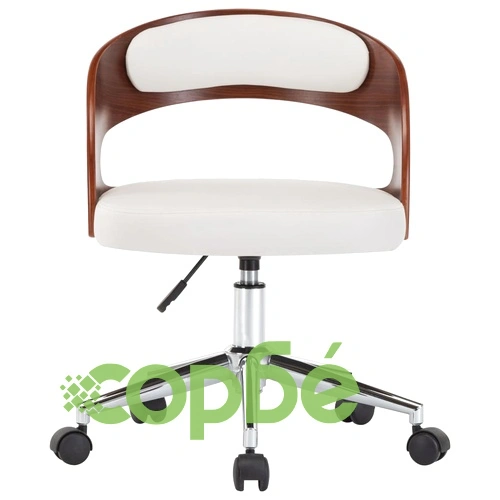 Въртящ офис стол, бял, извито дърво и изкуствена кожа ➤ топ цена ➤ sorbe.bg