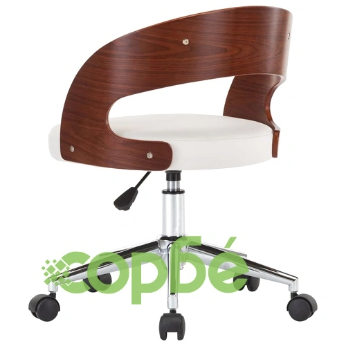 Въртящ офис стол, бял, извито дърво и изкуствена кожа ➤ топ цена ➤ sorbe.bg