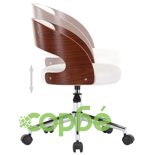 Въртящ офис стол, бял, извито дърво и изкуствена кожа ➤ топ цена ➤ sorbe.bg