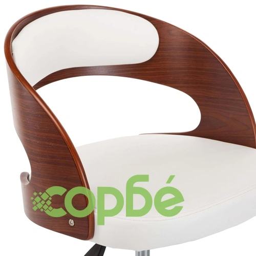 Въртящ офис стол, бял, извито дърво и изкуствена кожа ➤ топ цена ➤ sorbe.bg