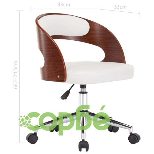 Въртящ офис стол, бял, извито дърво и изкуствена кожа ➤ топ цена ➤ sorbe.bg