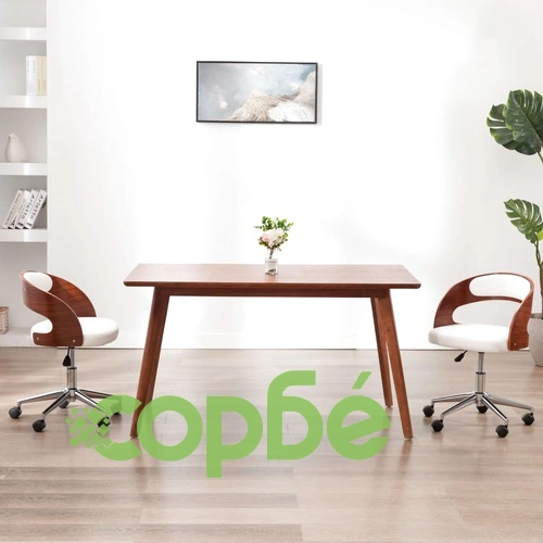 Въртящ офис стол, бял, извито дърво и изкуствена кожа ➤ топ цена ➤ sorbe.bg