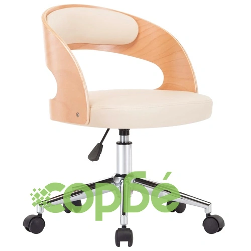 Въртящ офис стол, кремав, извито дърво и изкуствена кожа ➤ топ цена ➤ sorbe.bg