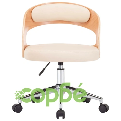 Въртящ офис стол, кремав, извито дърво и изкуствена кожа ➤ топ цена ➤ sorbe.bg