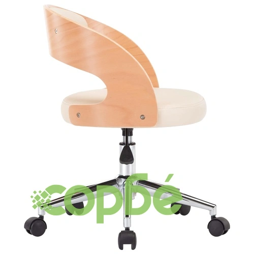 Въртящ офис стол, кремав, извито дърво и изкуствена кожа ➤ топ цена ➤ sorbe.bg