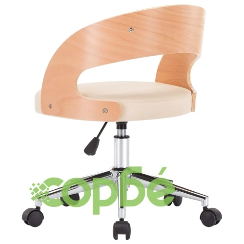 Въртящ офис стол, кремав, извито дърво и изкуствена кожа ➤ топ цена ➤ sorbe.bg