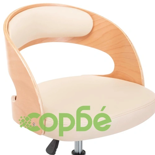 Въртящ офис стол, кремав, извито дърво и изкуствена кожа ➤ топ цена ➤ sorbe.bg