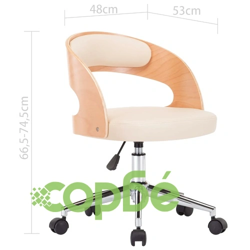 Въртящ офис стол, кремав, извито дърво и изкуствена кожа ➤ топ цена ➤ sorbe.bg