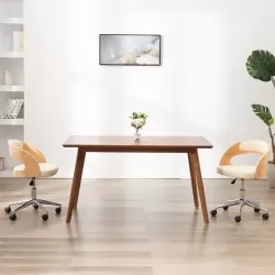 Въртящ офис стол, кремав, извито дърво и изкуствена кожа