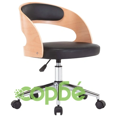 Въртящ офис стол, черен, извито дърво и изкуствена кожа ➤ топ цена ➤ sorbe.bg