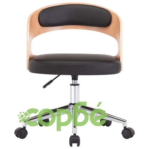 Въртящ офис стол, черен, извито дърво и изкуствена кожа ➤ топ цена ➤ sorbe.bg