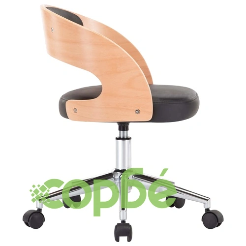 Въртящ офис стол, черен, извито дърво и изкуствена кожа ➤ топ цена ➤ sorbe.bg