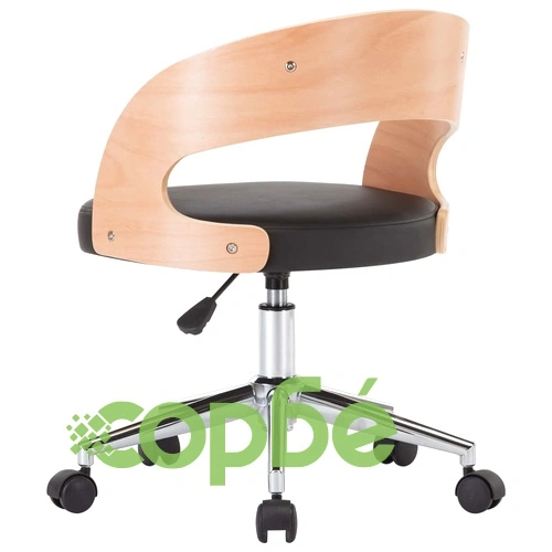 Въртящ офис стол, черен, извито дърво и изкуствена кожа ➤ топ цена ➤ sorbe.bg