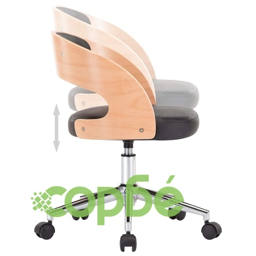 Въртящ офис стол, черен, извито дърво и изкуствена кожа ➤ топ цена ➤ sorbe.bg